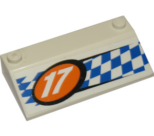 LEGO Slope 3 x 6 (25°) with White '17' in Orange Circle and Blue Checkered Pattern Sticker without Inner Walls (35283)