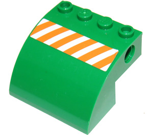 LEGO Steigung 4 x 4 x 2 Gebogen mit Orange und Weiß Danger Streifen Aufkleber (61487)