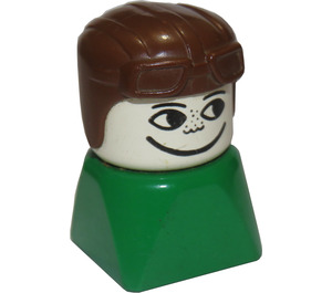 LEGO Smiley Tvář na Zelená Základna s Hnědá Čepice Figurka Duplo