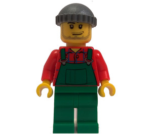 LEGO Snow Plow Driver with Red Shirt, Green Overalls, and Green Legs Minifigure