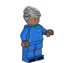 LEGO Soccer Player, Female, Blue Uniform, Black Hair, Hearing Aid Minifigure