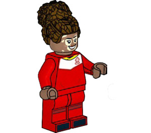 LEGO Soccer Player, Female, Red Uniform, Dark Brown Updo Minifigure