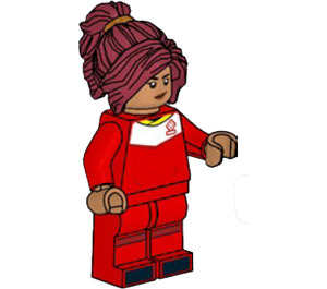 LEGO Soccer Player, Female, rot Uniform, Dark rot Pferdeschwanz Minifigur