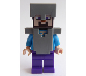 LEGO Steve with Dark Purple Legs with Flat Silver Helmet and Armor Minifigure