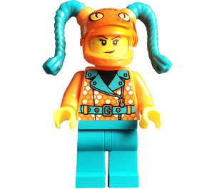 LEGO Stunt Bike Rider, Female with Orange/Turquoise Outfit Minifigure