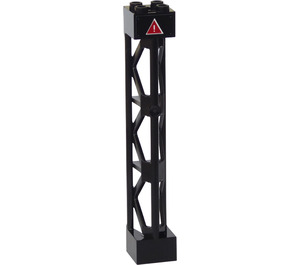 LEGO Support 2 x 2 x 10 Girder Triangular Vertical with Red Warning Triangle with '!' Sticker (Type 4 - 3 Posts, 3 Sections) (95347)