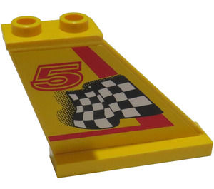 LEGO Staart 4 x 1 x 3 met '5', Zwart en Wit Checkered Vlag (Rechtsaf) Sticker (2340)