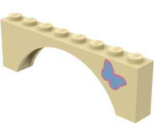 LEGO Tan Arch 1 x 8 x 2 with Butterfly (Right) Sticker Thick Top and Reinforced Underside (3308)