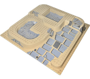 LEGO Tan Baseplate 32 x 32 Raised with Ramp, Pit, and Stairs with Gray and Dark Gray Stones Pattern