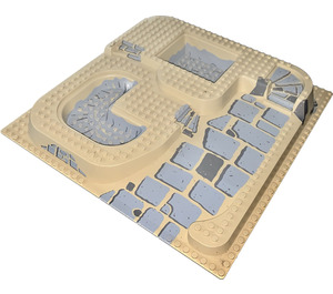 LEGO Tan Baseplate 32 x 32 Raised with Ramp, Pit, and Stairs with Gray ...