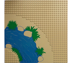 LEGO Zandbruin Grondplaat 32 x 32 Road met Curve en Blauw en Green River