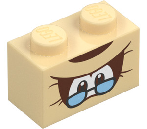 LEGO Tan Brick 1 x 2 with Cranky Kong Eyes with Glasses with Bottom Tube (3004 / 103785)