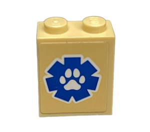 LEGO Tan Brick 1 x 2 x 2 with Blue and White Wildlife Rescue Logo with Paw Print Sticker with Inside Stud Holder (3245)
