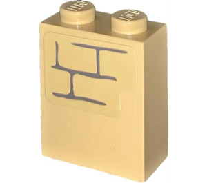 LEGO Tan Brick 1 x 2 x 2 with Brick Pattern Sticker with Inside Stud Holder (3245)