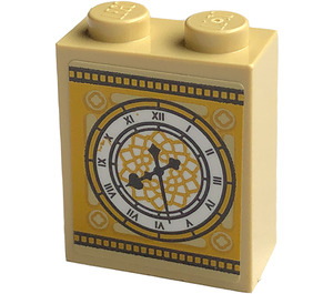 LEGO Tan Brick 1 x 2 x 2 with Clock 43220 Sticker with Inside Stud Holder (3245)