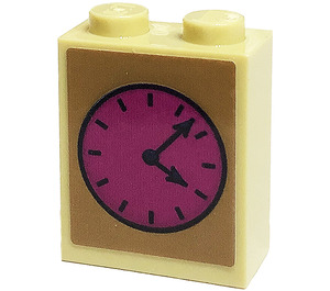 LEGO Zandbruin Steen 1 x 2 x 2 met Clock Sticker met Stud houder aan de binnenzijde (3245)