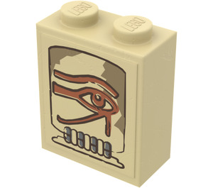 LEGO Beige Backstein 1 x 2 x 2 mit Eye of Horus Muster Aufkleber mit Innenbolzenhalter (3245)
