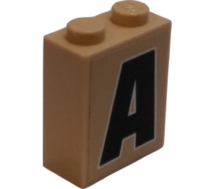 LEGO Zandbruin Steen 1 x 2 x 2 met Letter een Sticker met Stud houder aan de binnenzijde (3245)