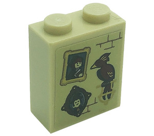 LEGO Tan Brick 1 x 2 x 2 with Phoenix, 2 Portrait Pictures and Bricks Sticker with Inside Stud Holder (3245)