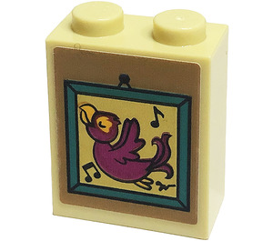 LEGO Beige Backstein 1 x 2 x 2 mit Picture, Notes, Vogel Aufkleber mit Innenbolzenhalter (3245)