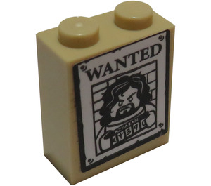 LEGO Zandbruin Steen 1 x 2 x 2 met Sirius Zwart Wanted Poster Sticker met Stud houder aan de binnenzijde (3245)