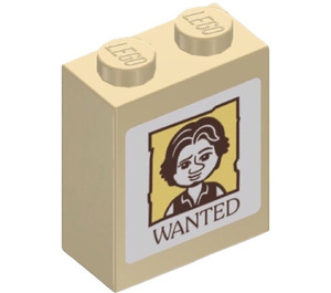 LEGO Tan Brick 1 x 2 x 2 with WANTED Poster Sticker with Inside Stud Holder (3245)