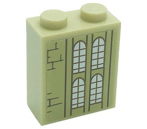 LEGO Tan Brick 1 x 2 x 2 with Windows and Bricks (Left) Sticker with Inside Stud Holder (3245)