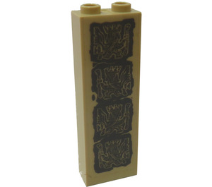 LEGO Tan Brick 1 x 2 x 5 with Aztec Carvings Sticker with Stud Holder (2454 / 35274)