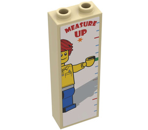 LEGO Zandbruin Steen 1 x 2 x 5 met Height Chart en 'MEASURE Omhoog' Sticker (2454)