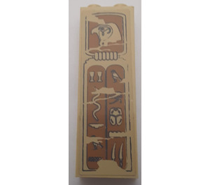 LEGO Tan Brick 1 x 2 x 5 with Hieroglyphs, Bird Head on Top Sticker with Stud Holder (2454)