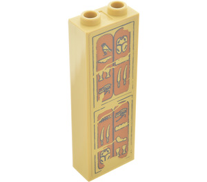 LEGO Tan Brick 1 x 2 x 5 with Hieroglyphs Sticker with Stud Holder (2454)