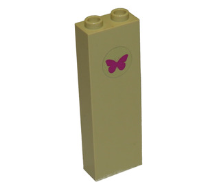 LEGO Tan Brick 1 x 2 x 5 with magenta butterfly Sticker with Stud Holder (2454)