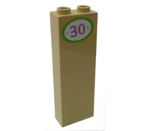 LEGO Tan Brick 1 x 2 x 5 with number 30 Sticker with Stud Holder (2454)