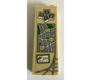 LEGO Tan Brick 1 x 2 x 5 with Polaroid Photographs, Map, Pizza, Number 241 and Cobweb Pattern Sticker with Stud Holder (2454)