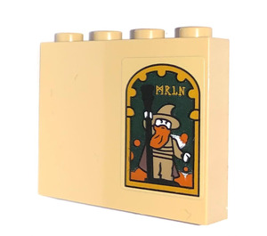 LEGO Beige Kloss 1 x 4 x 3 med MRLN Picture av a Trollmann Klistremerke (49311)