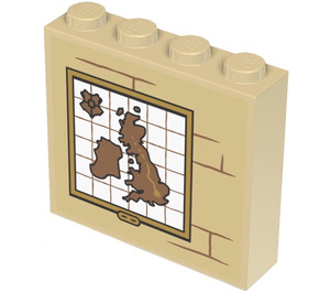 LEGO Tan Brick 1 x 4 x 3 with UK Map Sticker (49311)