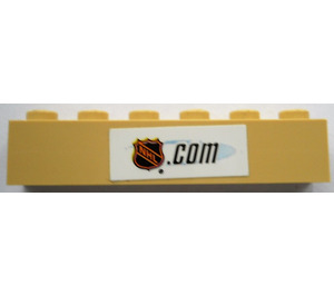 LEGO Tan Brick 1 x 6 with 'NHL.com' Sticker (3009)
