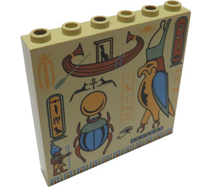 LEGO Tan Brick 1 x 6 x 5 with Hieroglyphs and Bird (3754)