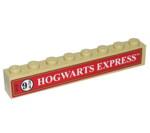 LEGO Beige Backstein 1 x 8 mit Weiß Hogwarts Express und 9 3/4 im Kreis Muster Aufkleber (3008)