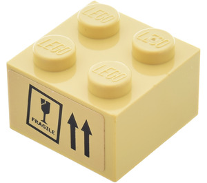LEGO Tan Brick 2 x 2 with Fragile Sticker (3003)