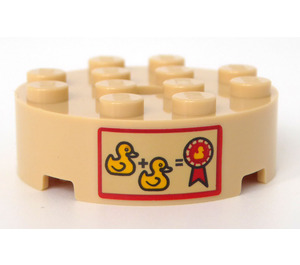 LEGO Tan Brick 4 x 4 Round with Hole with Two Ducks and Rosette Ribbon Sticker (87081)