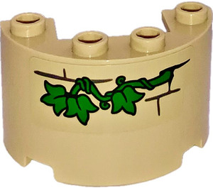 LEGO Tan Cylinder 2 x 4 x 2 Half with Bricks with Ivy Sticker