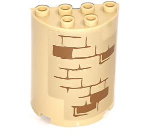 LEGO Brungul Cylinder 2 x 4 x 4 Halv med Kloss Mönster Klistermärke (6218)