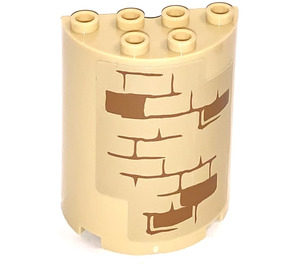 LEGO Tan Cylinder 2 x 4 x 4 Half with Brick Pattern Sticker (6218)