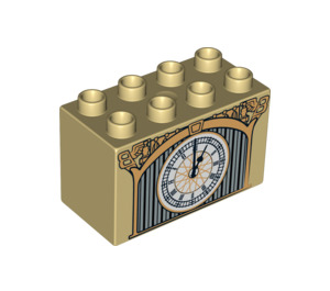 LEGO Tan Duplo Brick 2 x 4 x 2 with clock (31111 / 95394)