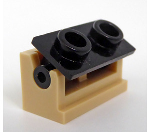 LEGO Beige Scharnier Backstein 1 x 2 mit Schwarz oben Platte (3937 / 3938)