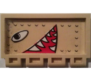 LEGO Tan Hinge Tile 2 x 4 with Ribs with Eyes and Mouth Facing Left Sticker (2873)