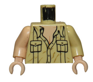 LEGO Beige Indiana Jones med Open Skjorte og Open Mund Grin Torso (973 / 76382)