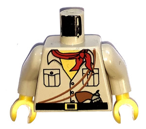 LEGO Zandbruin Johnny Thunder (desert) met LEGO logo op achterzijde Torso (973)