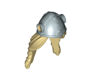 LEGO Beige Langes Haar im Zöpfe mit Metallic Silber Viking Helm (10046)